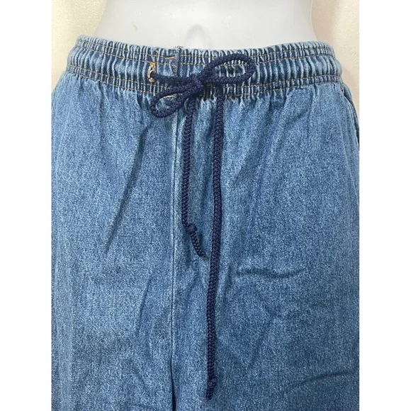 Vintage Made in USA High Waisted Drawstring Elastic Waist Denim Pants Tall 90's - Picture 3 of 8